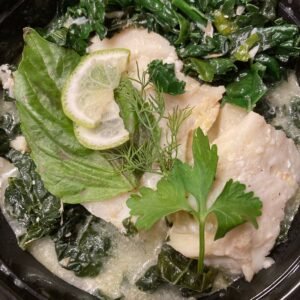 Steamed Cod with Coconut Broth and Tuscan Kale